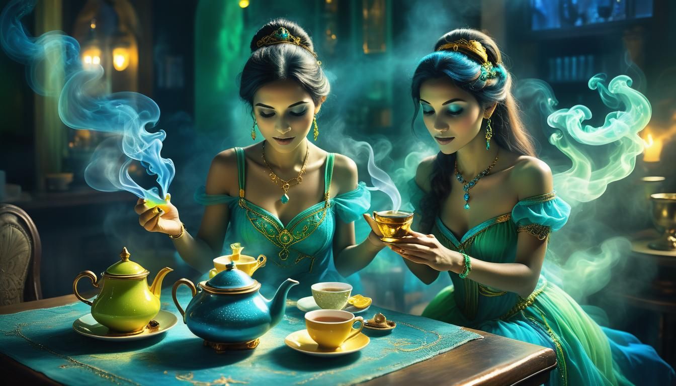 Mystical Cafe: Genie Serving Tea to Fairy
