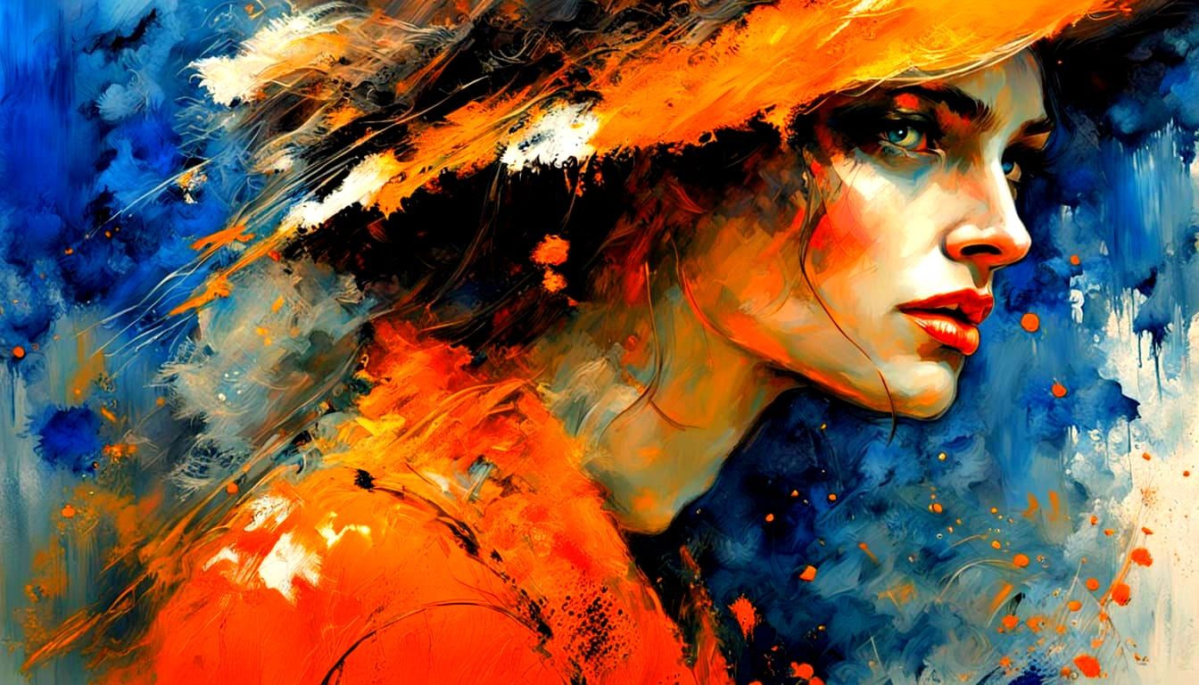 Intricate Portrait with Heavy Paint Smears and Vibrant Color...