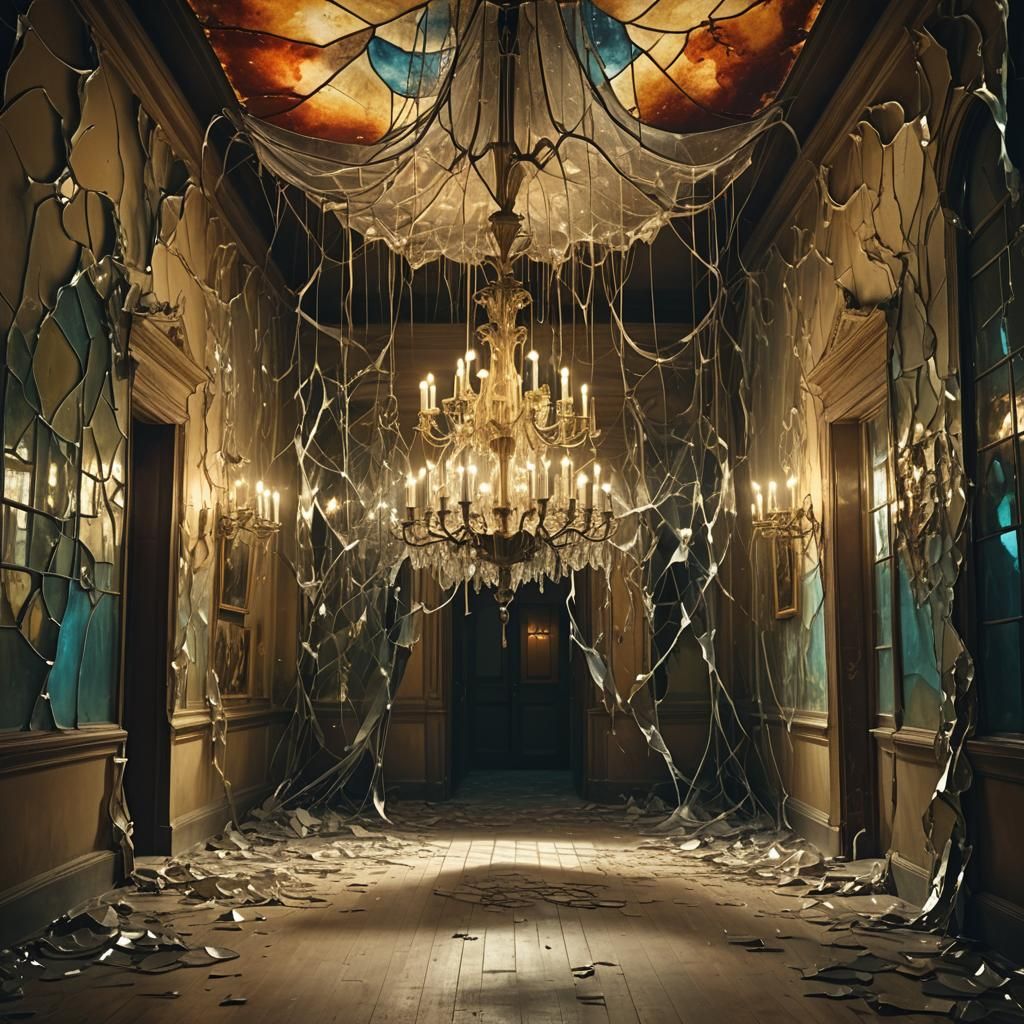 Ghostly Phantom in Decaying Hallway: Surrealist Dreamscape