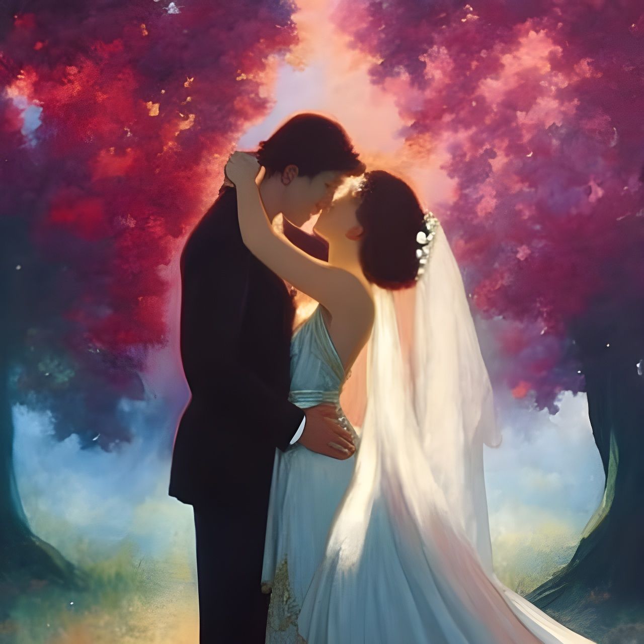 Romantic Kiss in Art Nouveau Style