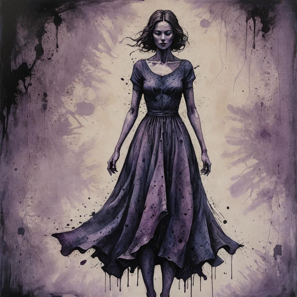 Indigo Ink Blot Woman: Esoteric Oil Painting