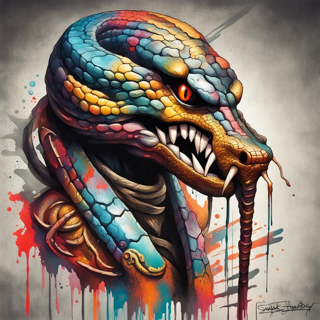 Snake Head Ancient Warrior in Graffiti Art Style