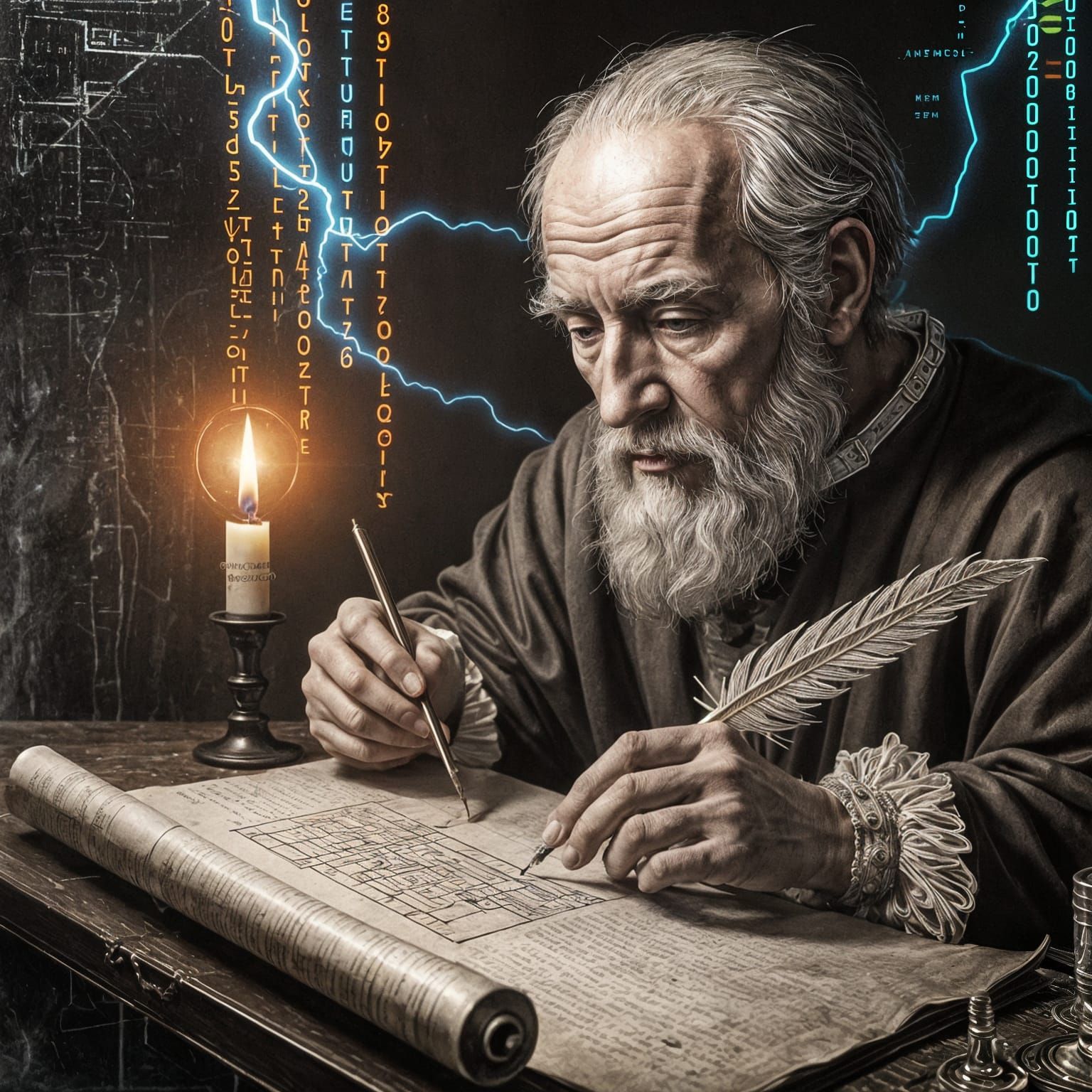 Archimedes Draws Digital Algorithms in Cyber-Renaissance Sty...