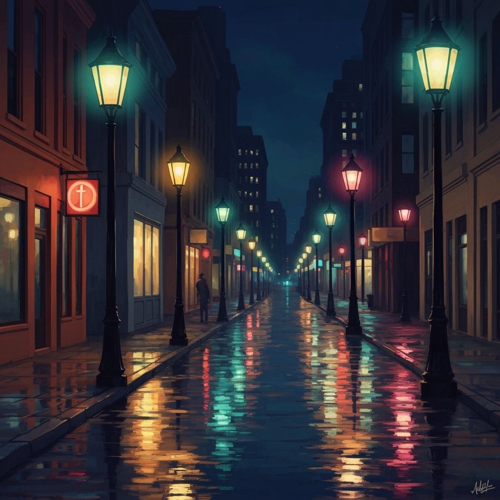 City Lights Reflecting Departed Souls: Vibrant Cityscape