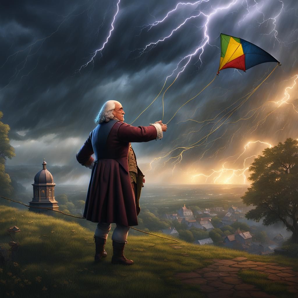 Benjamin Franklin's Stormy Kite Flight: A Digital Painting