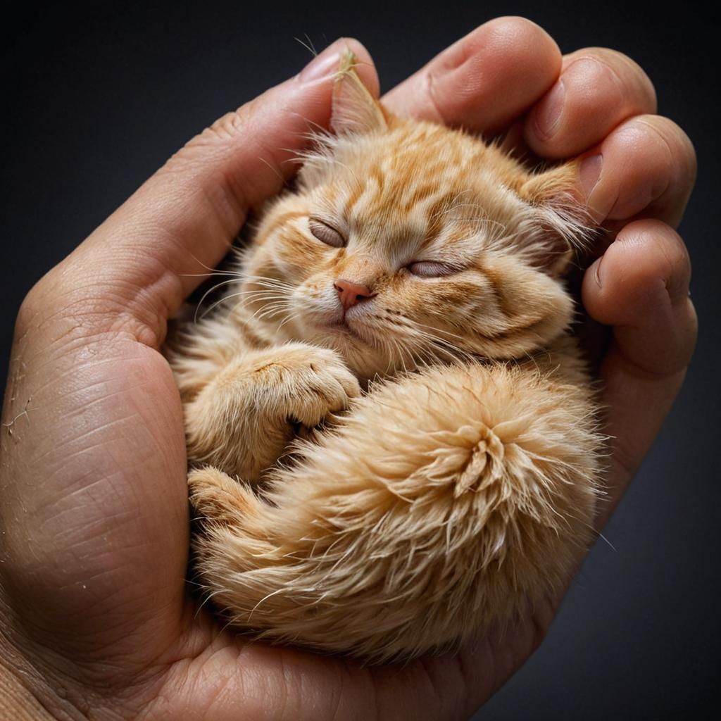 Miniature Cat Napping: Hyperrealistic Macro Photography