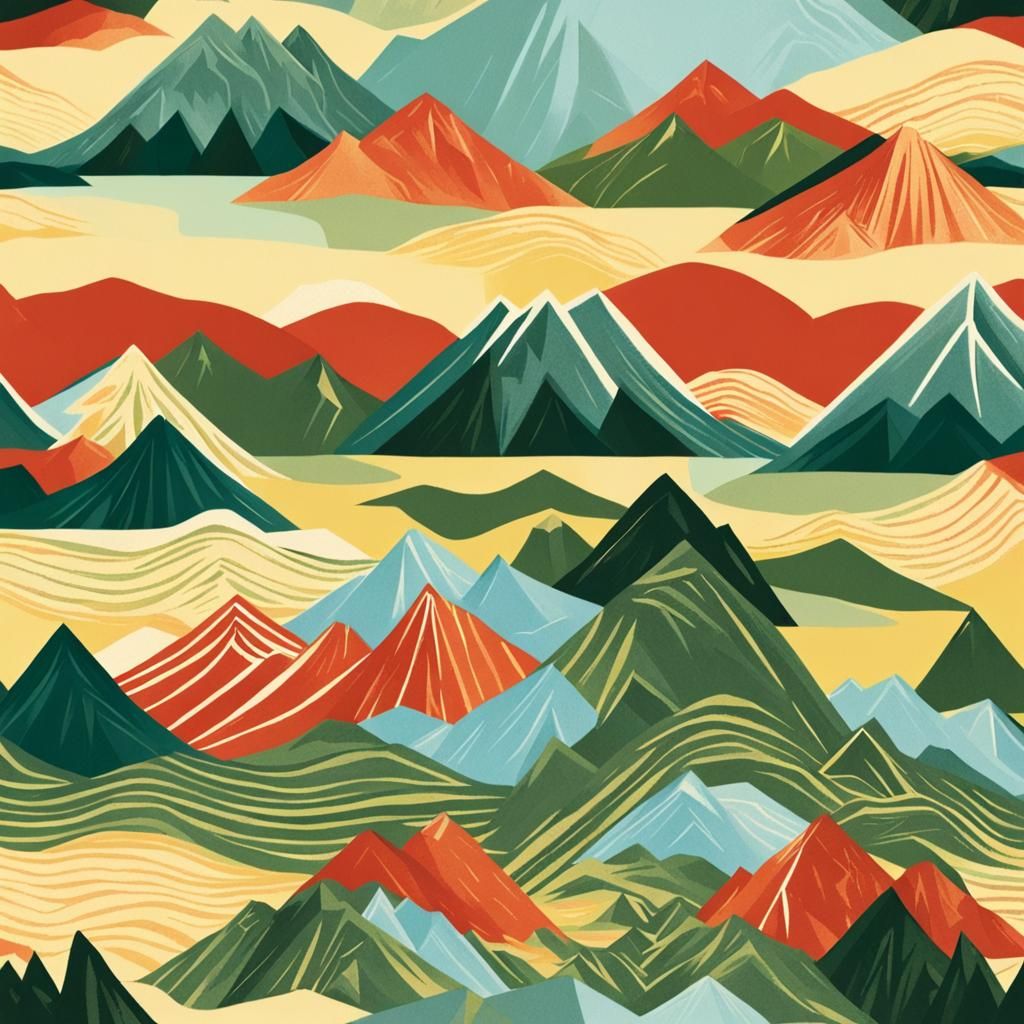 Mountains in Mid-Century Illustration Style