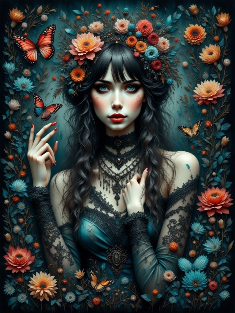 Mystical Gothic Woman Portrait with Ink and Charcoal