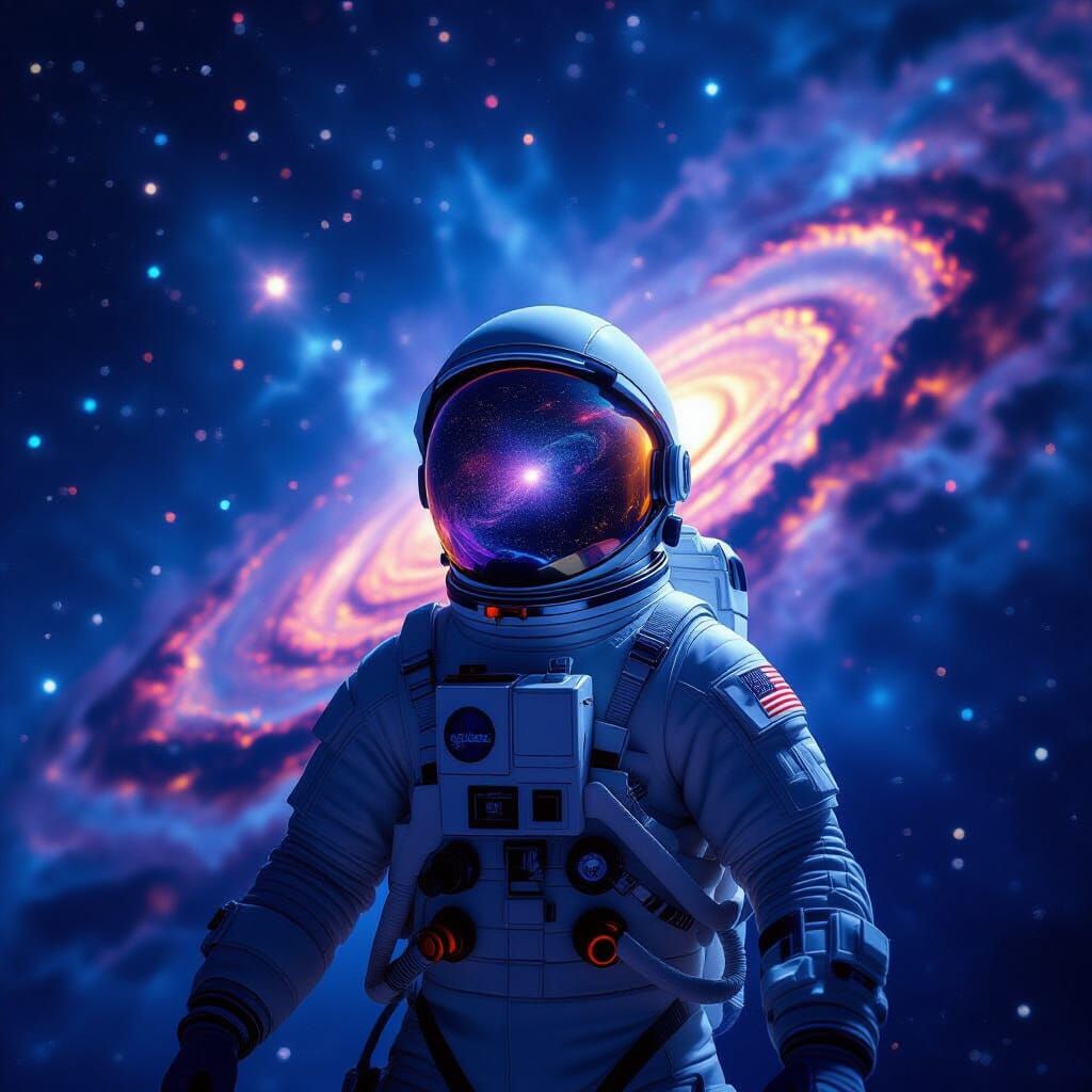 Astronaut Adrift in Cosmic Ocean of Nebulae