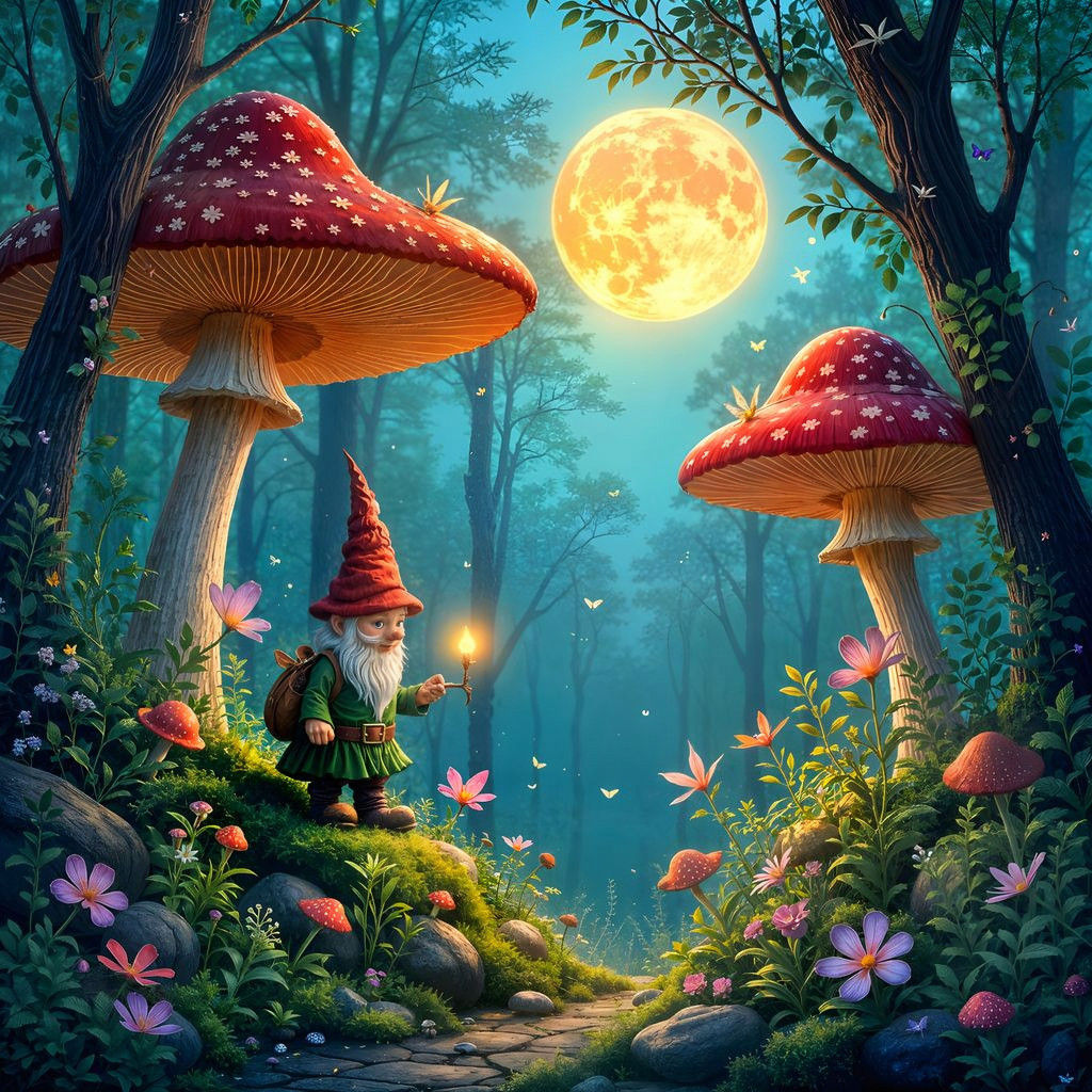 Mythic Forest Scene in Whimsical Style