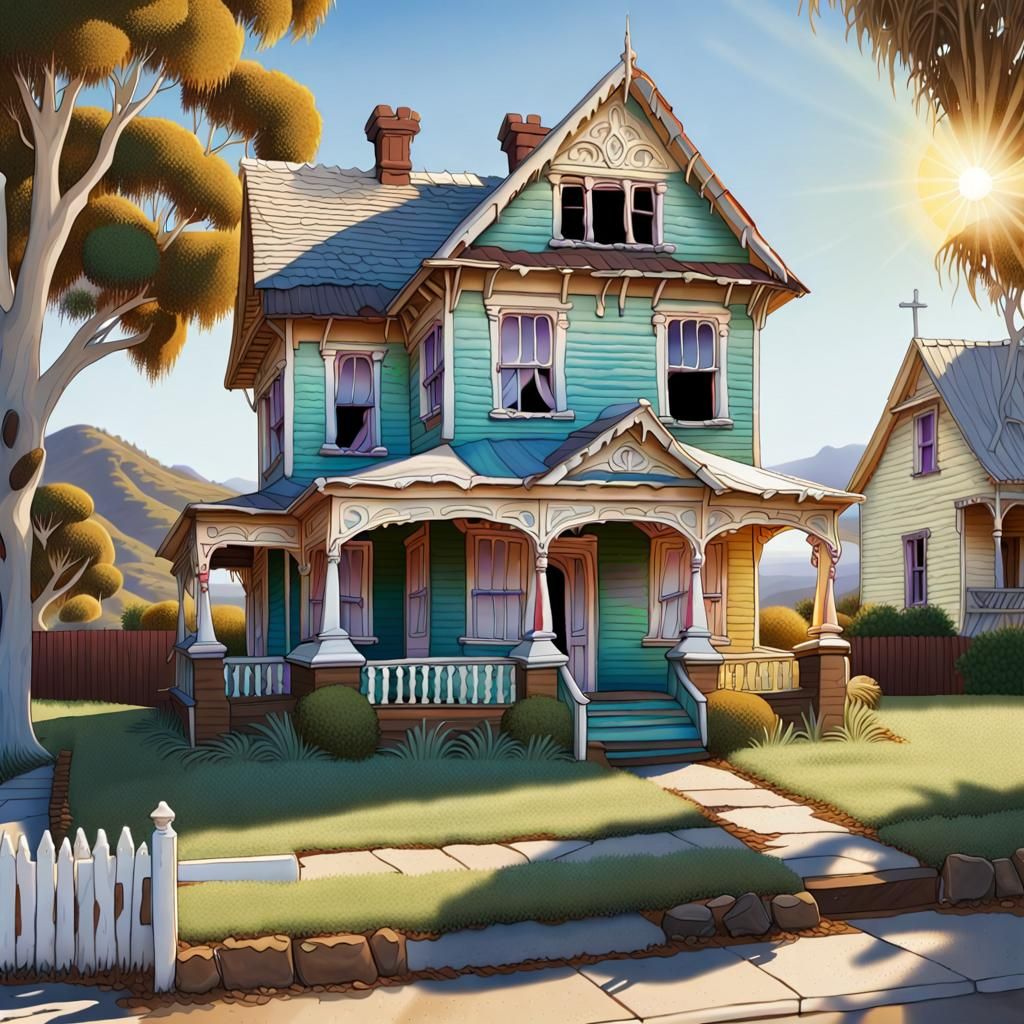 Distressed Gingerbread House in Tonalist Style