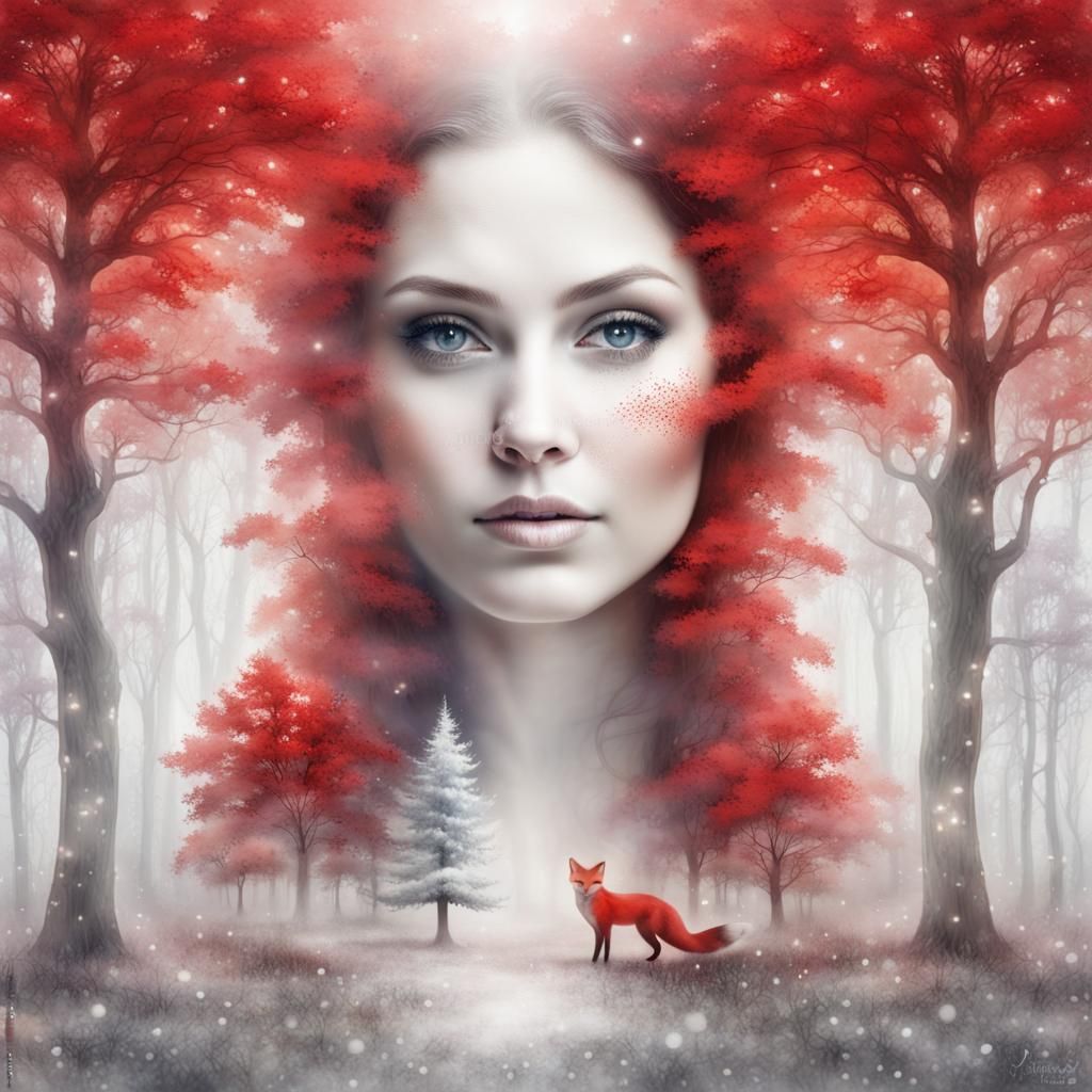 Ethereal Forest Woman with Fox, Hyperdetailed Fantasy