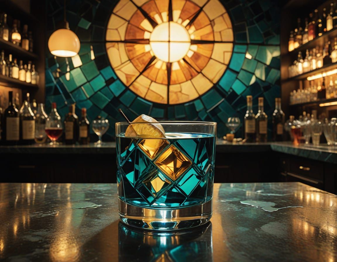 Cubist Cocktail Glass in Eerie Bar with Surrealist Twist