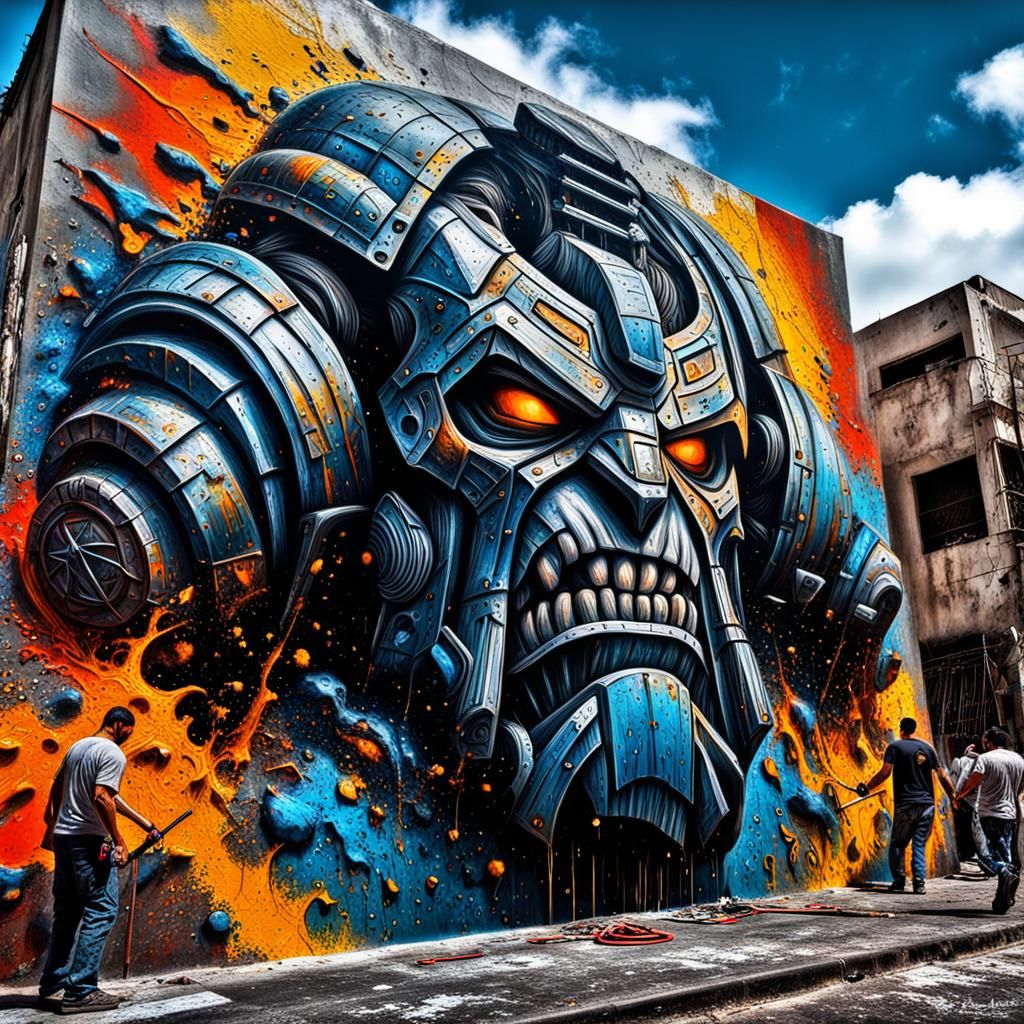 Epic Titans War in Graffiti Art Style