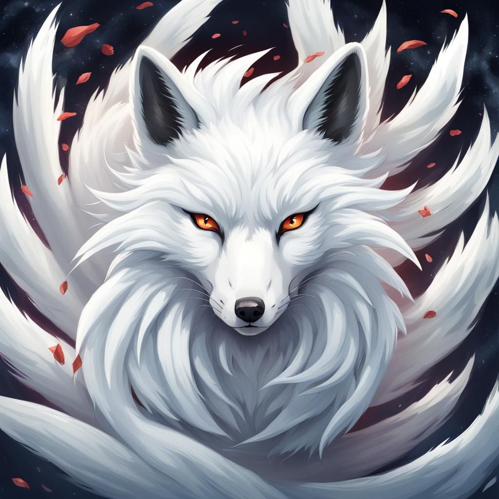 Nine-Tailed White Fox Illustration