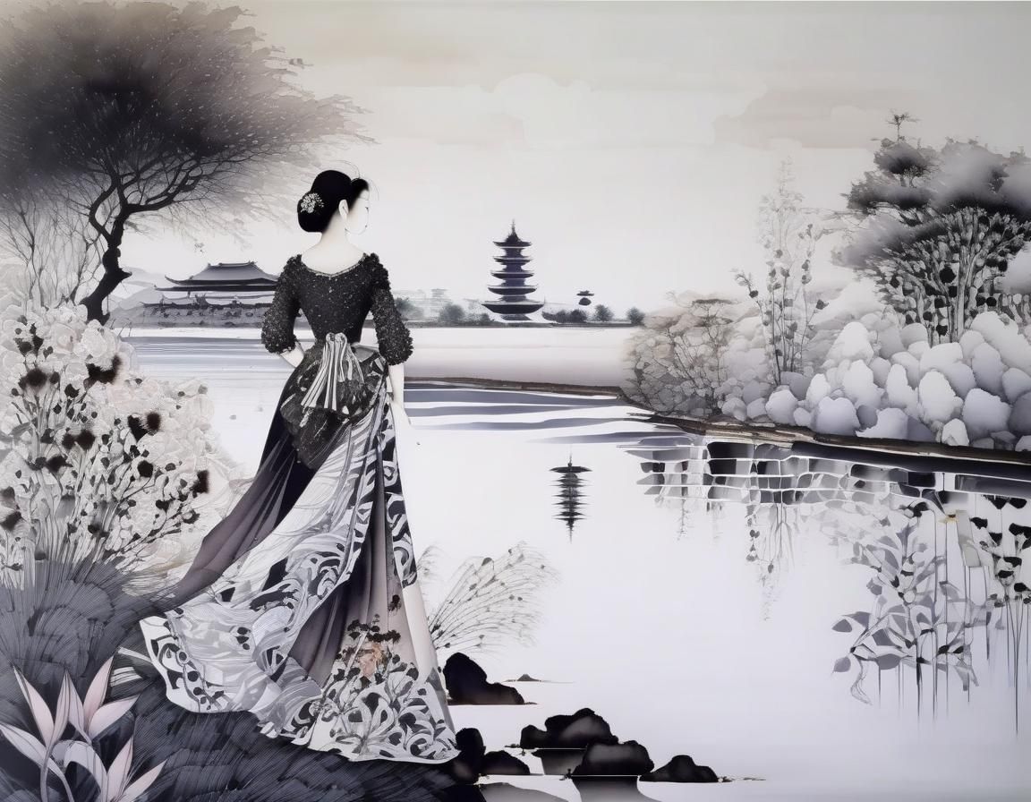 Woman Walking by River: Landscape Masterpiece