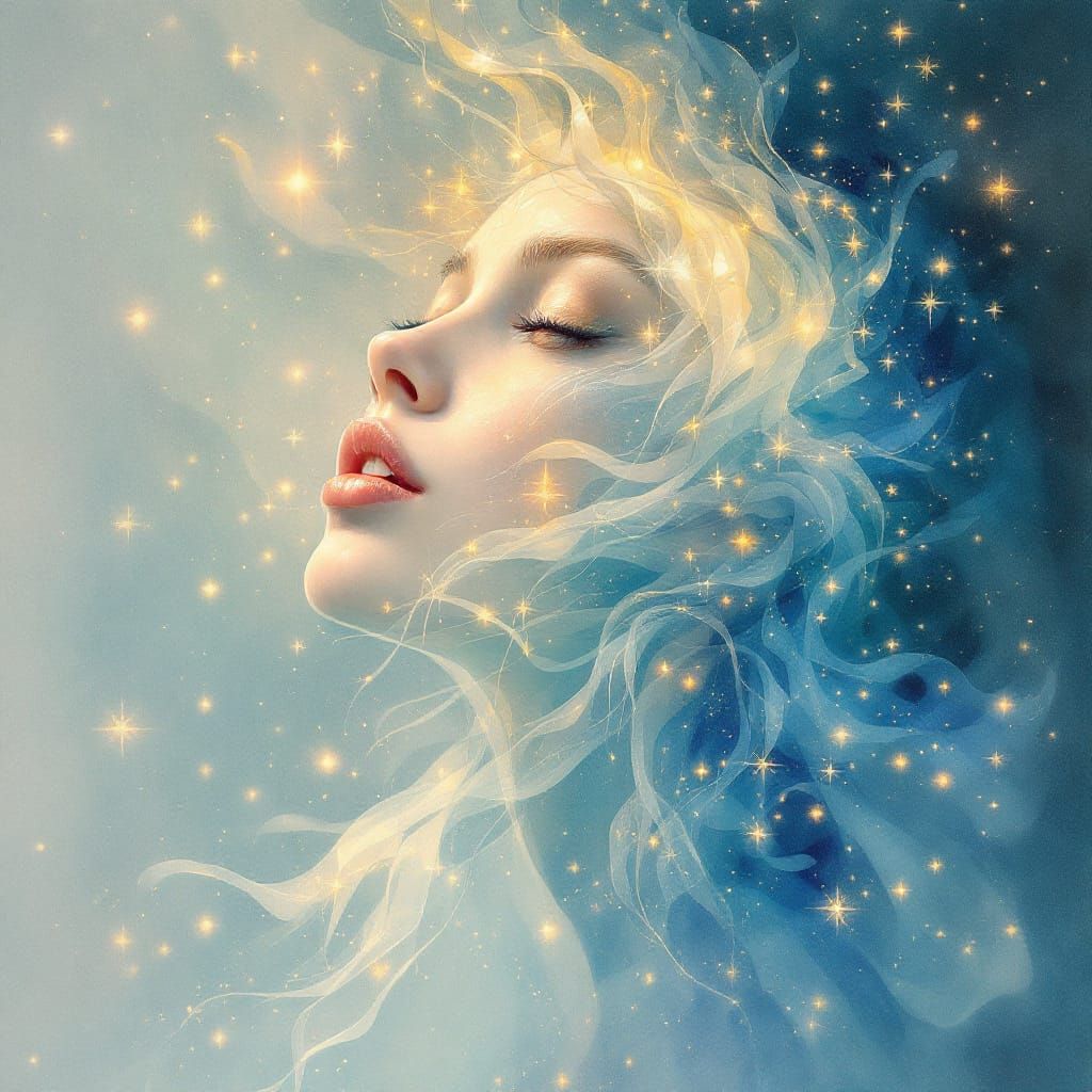 Ethereal Water Fairy Dissolving into Sea Spray Watercolour A...