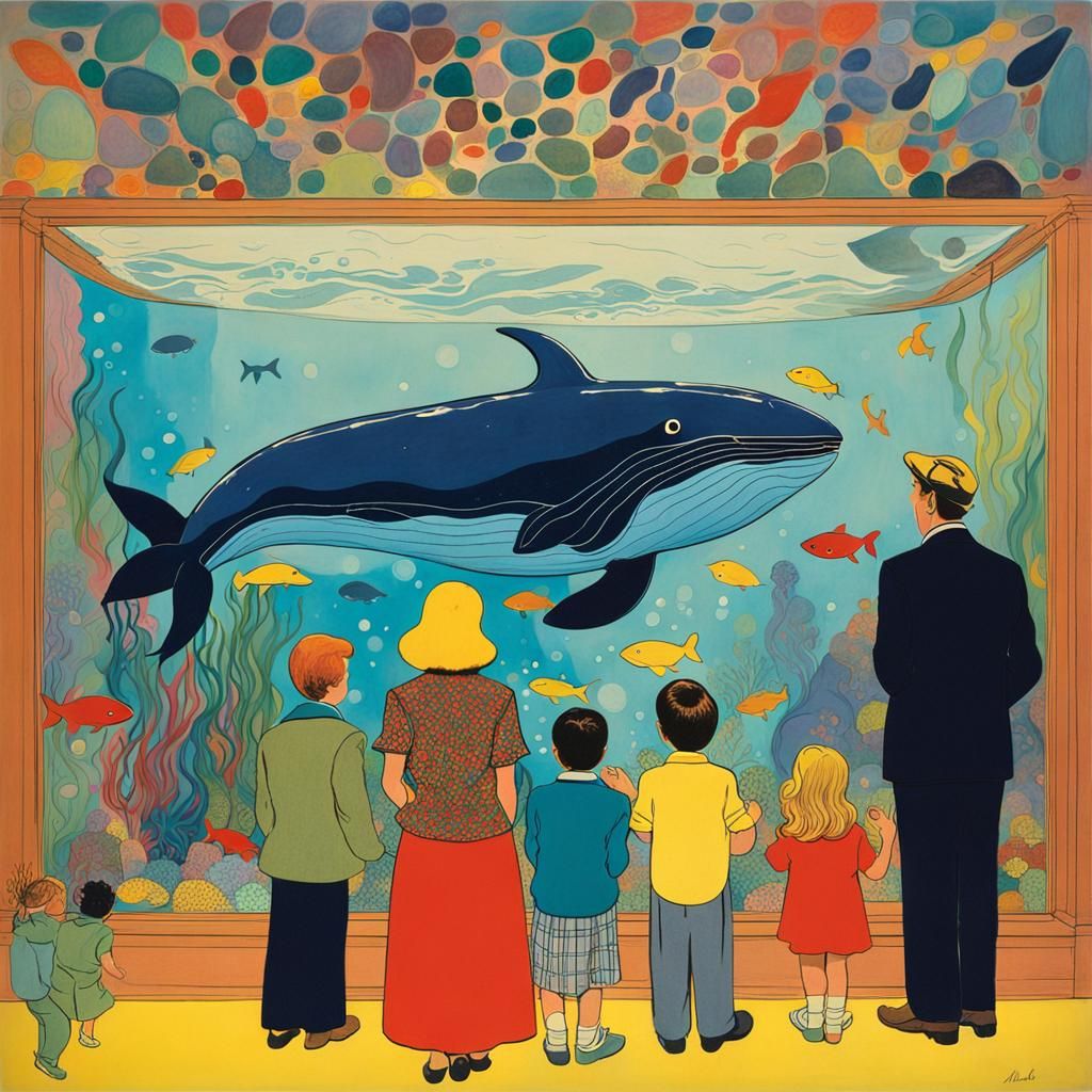 Happy Whale Family in Retro Municipal Colors