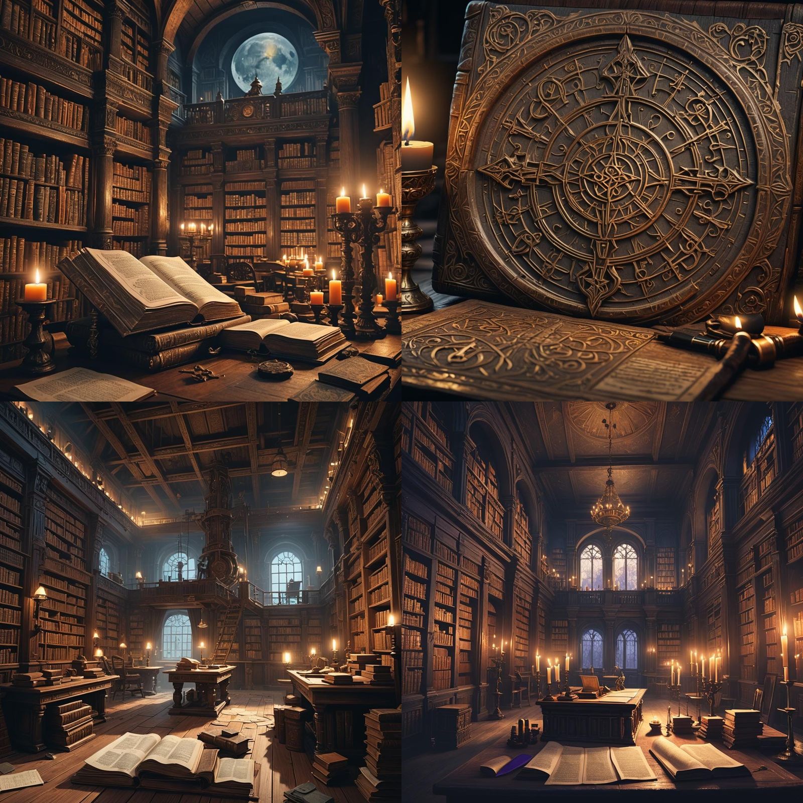 Mysterious Manuscript in an Ancient Candlelit Library