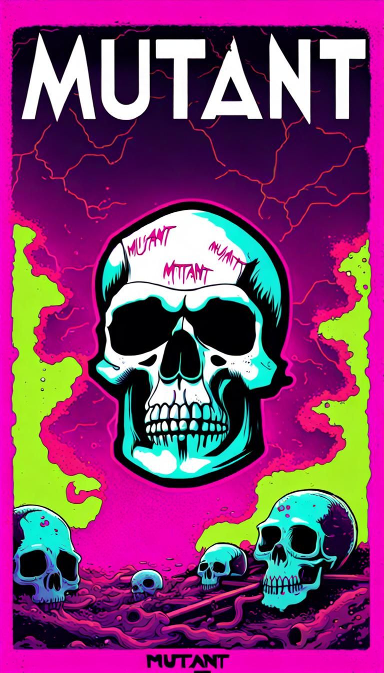 Synthwave Album Cover with Neon Skull and Toxic Waste