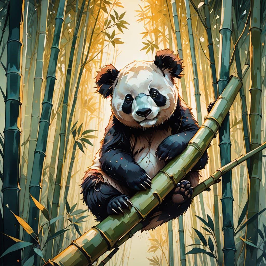 Gentle Panda in a Serene Summer Bamboo Grove