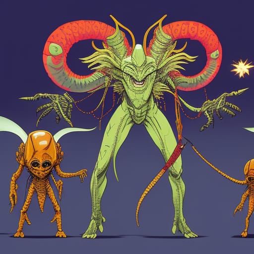 Sci-Fi Alien Portrait: Good vs Evil in Edo Shin-Hanga Style