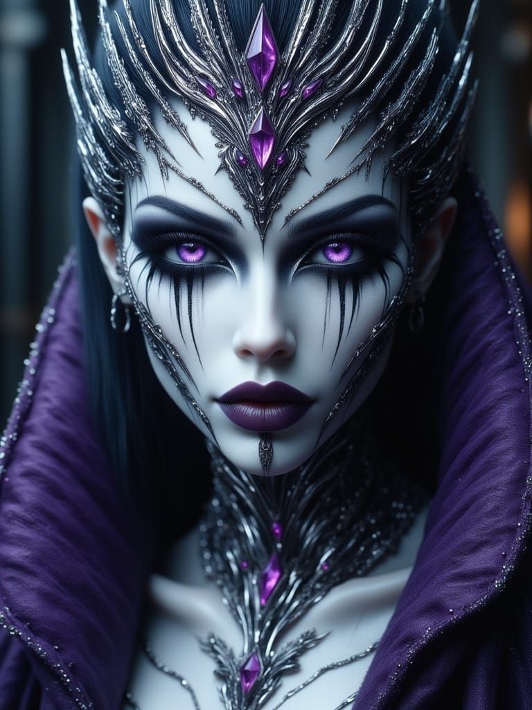 Gothic Goddess with Jeweled Crown and Purple Eyes