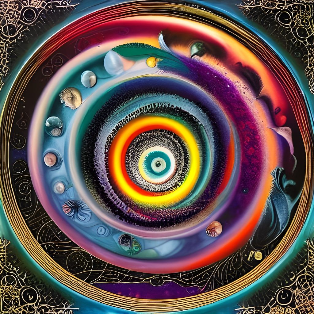 Fibonacci Spiral of Time and Space: Mixed Media Art