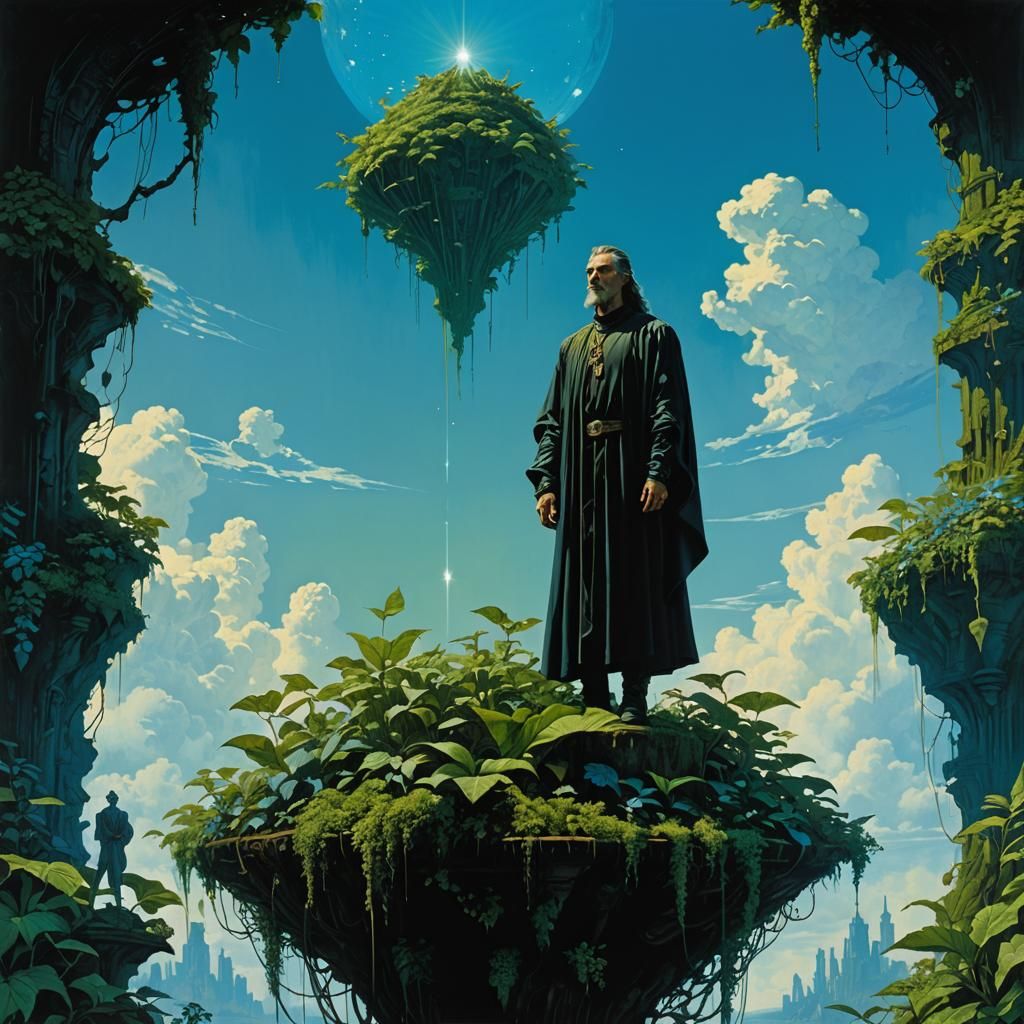Sorcerous Scribe on Floating Island: Digital Art