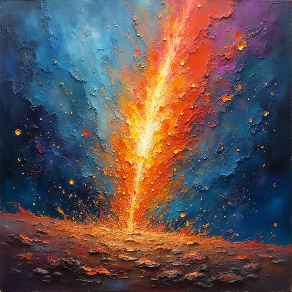 Meteorite Impact in Vibrant Neo-Expressionist Oil Painting