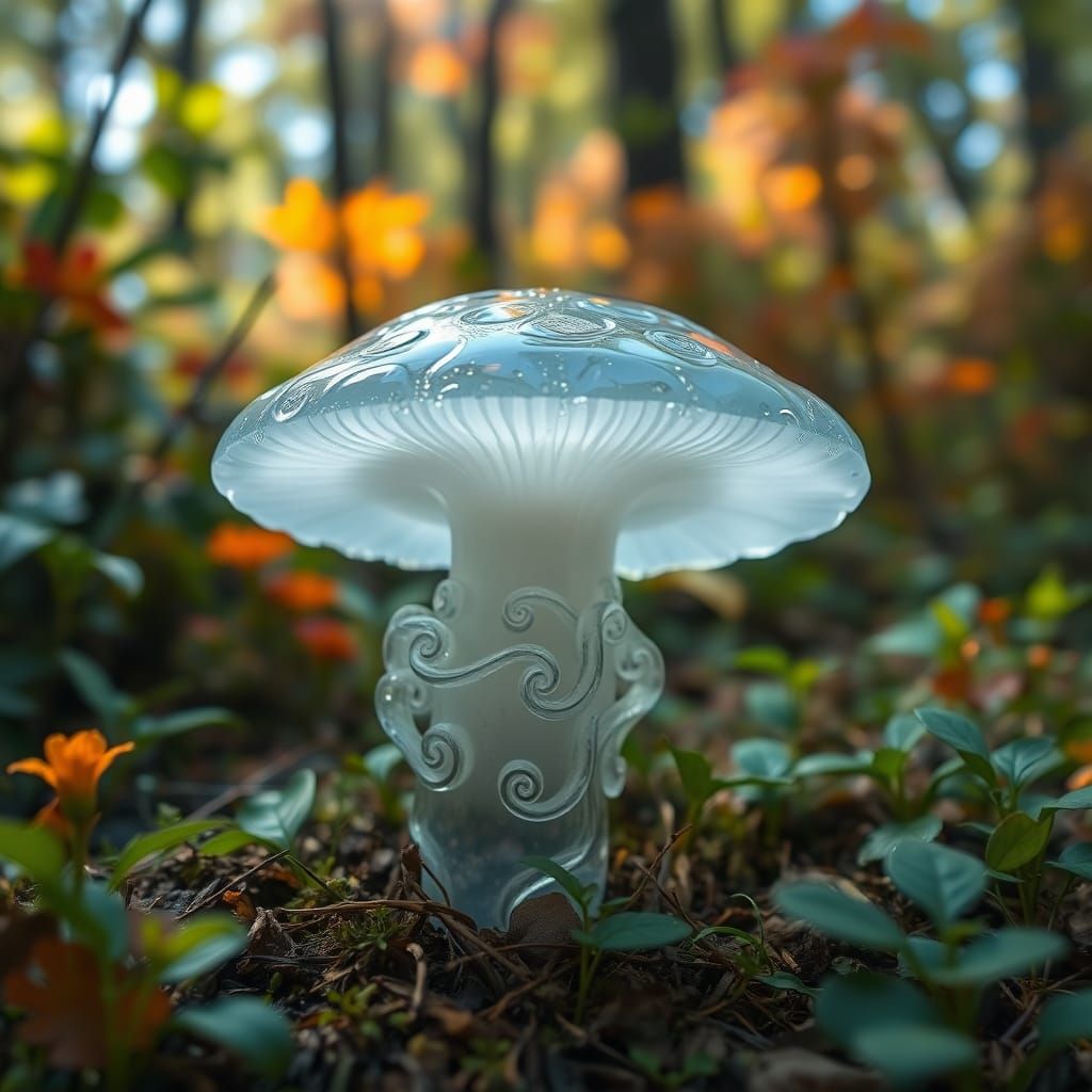 Crystal Mushroom in Lush Forest, Fantasy Art