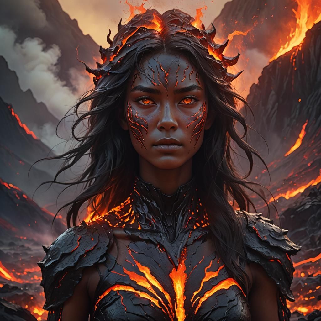Lava Woman in Volcanic Landscape Concept Art