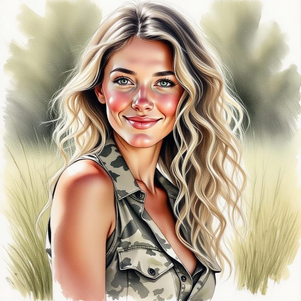 Woman Transformed in Colored Charcoal Brush Strokes