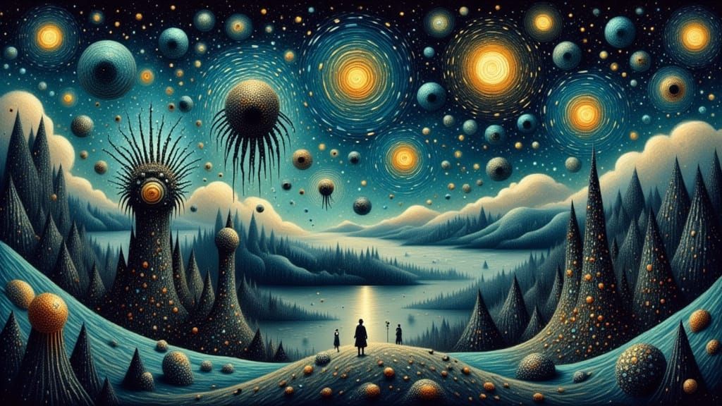 Cosmic Horror Reimagining of Starry Night