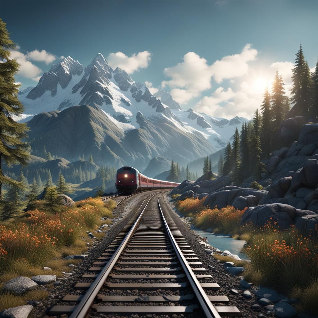 Swiss Alps Wilderness Railway in Hyperreal Detail