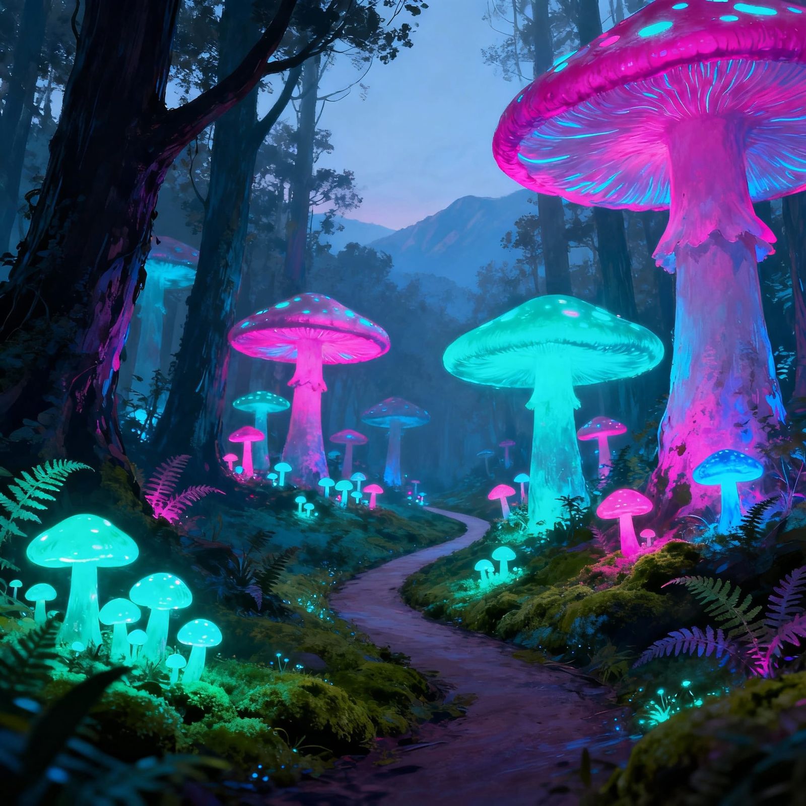 Glowing Mushroom Forest in Digital Art Style