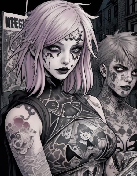 Goth Punk Girl Helps Crying Boy: Comic Art