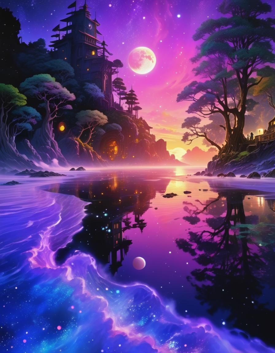 Psychedelic Spacecore Pirate Ship at Night