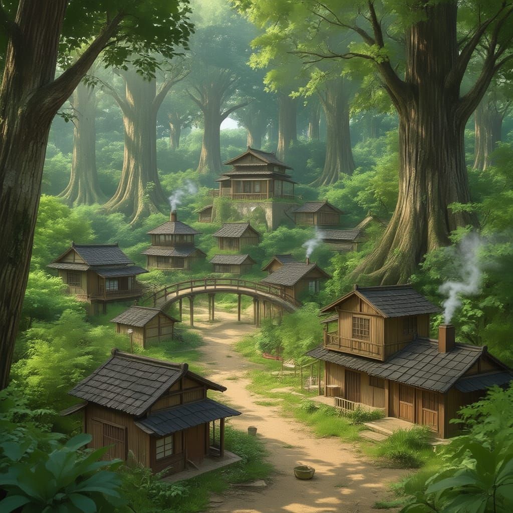 Anime Forest Settlement Landscape