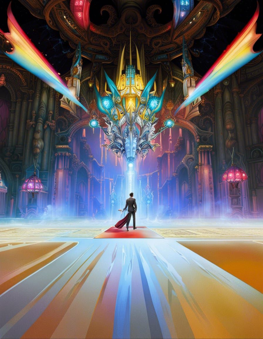 Crowned Figures in a Cinematic Landscape