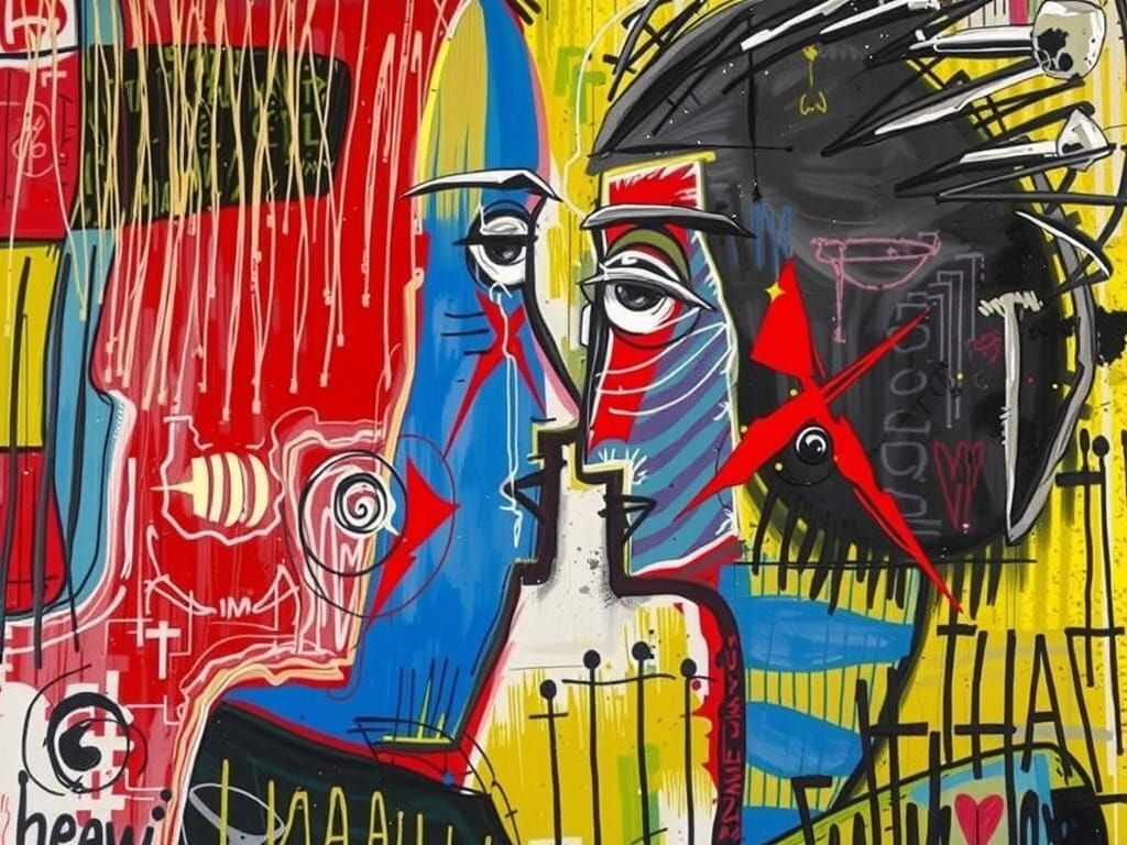 Klimt's Kiss Reimagined in Basquiat's Bold, Primal Style