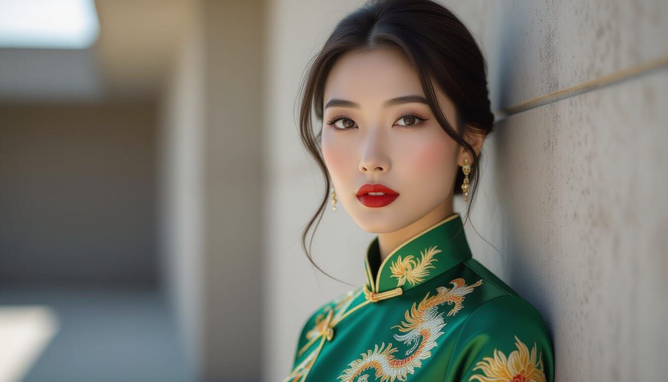 Asian Supermodel in Avant-Garde Cheongsam