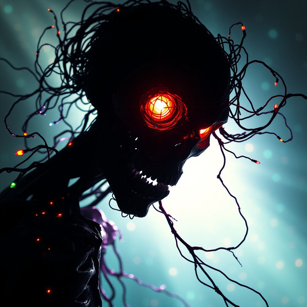 Cyberpunk Zombie with Plasma Tendrils in Chiaroscuro Lightin...