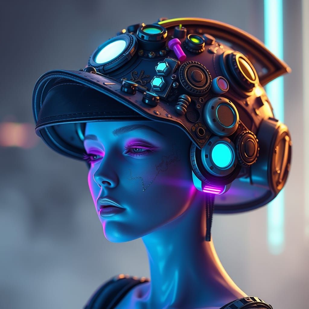 Futuristic Canoe Hat with Cyberpunk Neon Accents