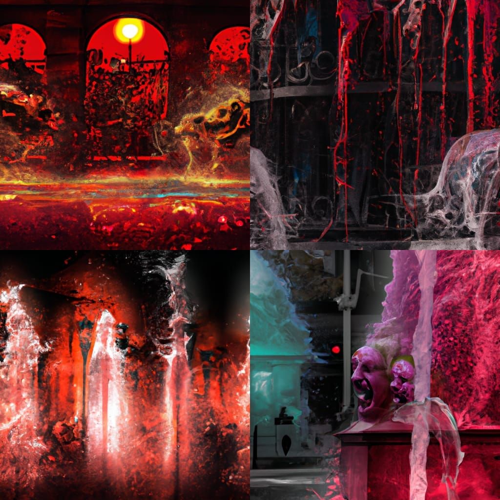 Surreal Blood Fountains in Hyperrealistic Splash Art