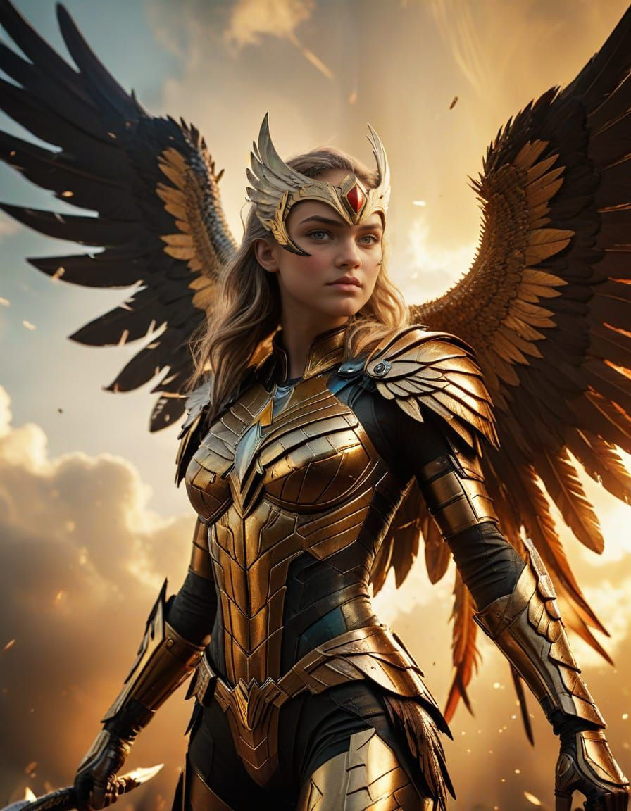 Hawkgirl: Cinematic Superheroine with Feathered Wings