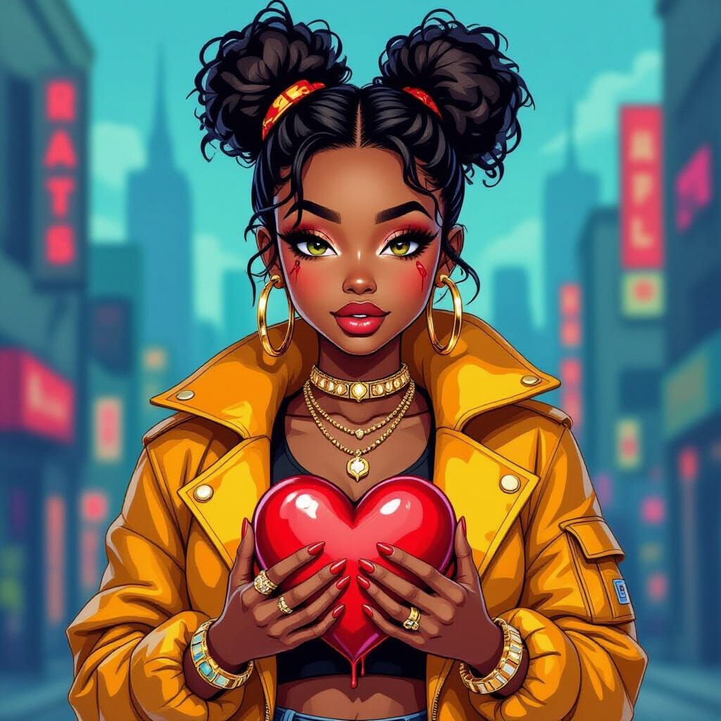 Urban Cartoon Character with Bleeding Heart