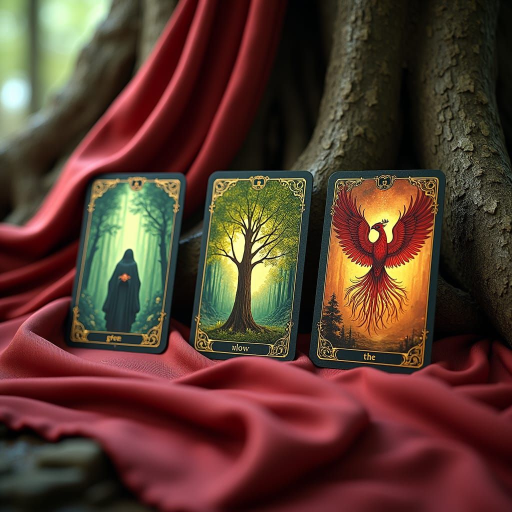 Mystical Tarot Cards on Silk in Fantasy Style