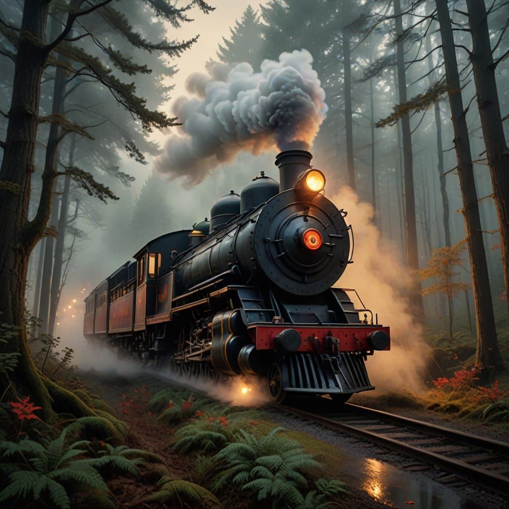 Surrealist Illustration of James the Red-Nosed Engine in a W...