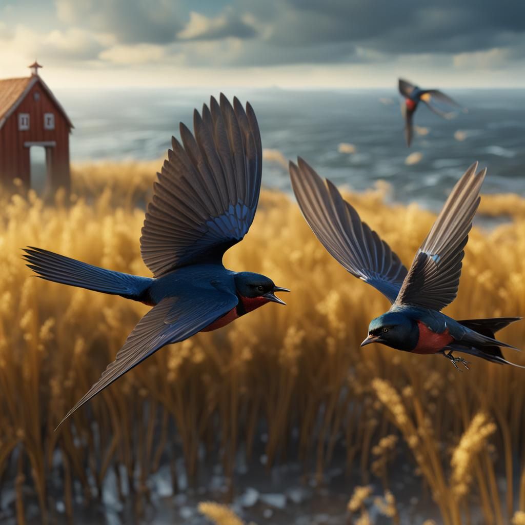 Barn Swallow and Eagle Flight: Detailed Fantasy Art